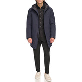 DKNY Men's Water Resistant Hooded Logo Parka Jacket, Navy Stretch